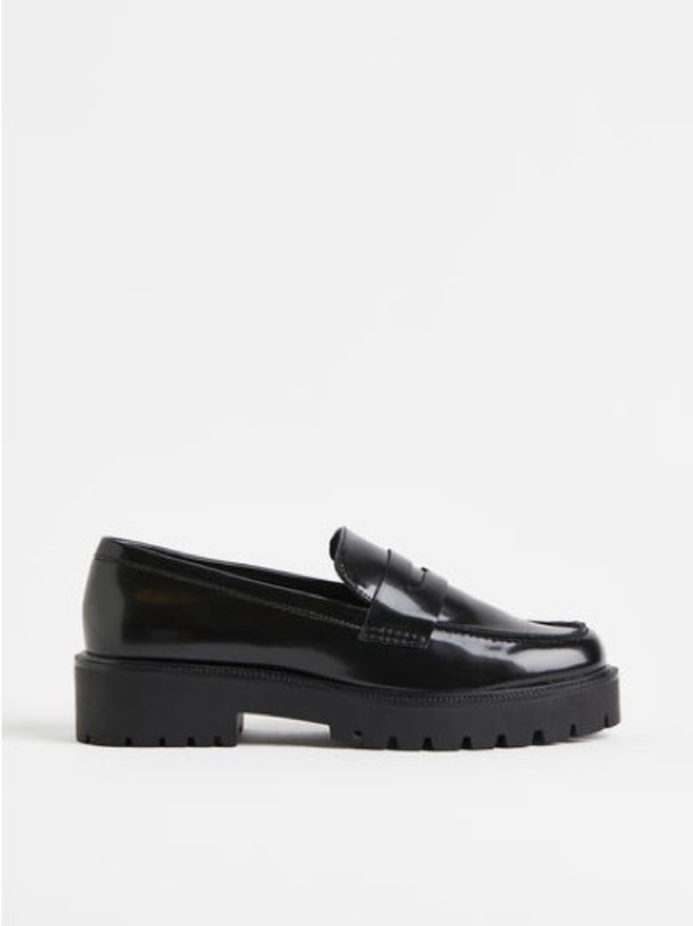 H&M Black Patent Leather Lug Sole Chunky Penny Loafers